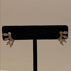 Elegant Mini Gold and Rhinestone Leaf Earrings